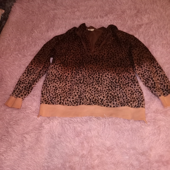 Small POL Ombre Pink & Brown Cheetah Print Half Zip Jacket - Picture 8 of 14